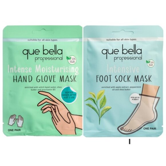 QUE BELLA Foot & Hand Mask Duo (2 Pack) BRAND NEW & SEALED!!! - Picture 1 of 6